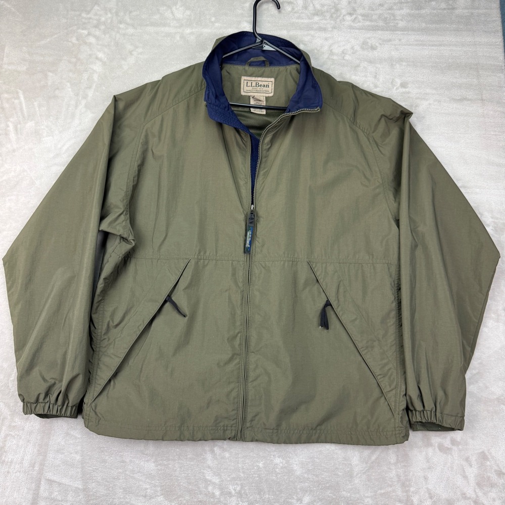 LL Bean Rain Windbreaker Mens XL Green Packable Mesh Lined Jacket
